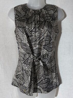 Tory Burch Black and White Sleeveless Tie-Waist Printed Blouse Size 4